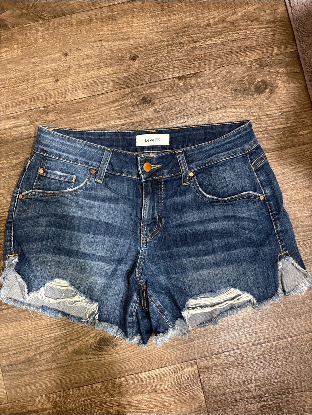 Level 99 Dark Blue Distressed Frayed Hem Jean Shorts size 26